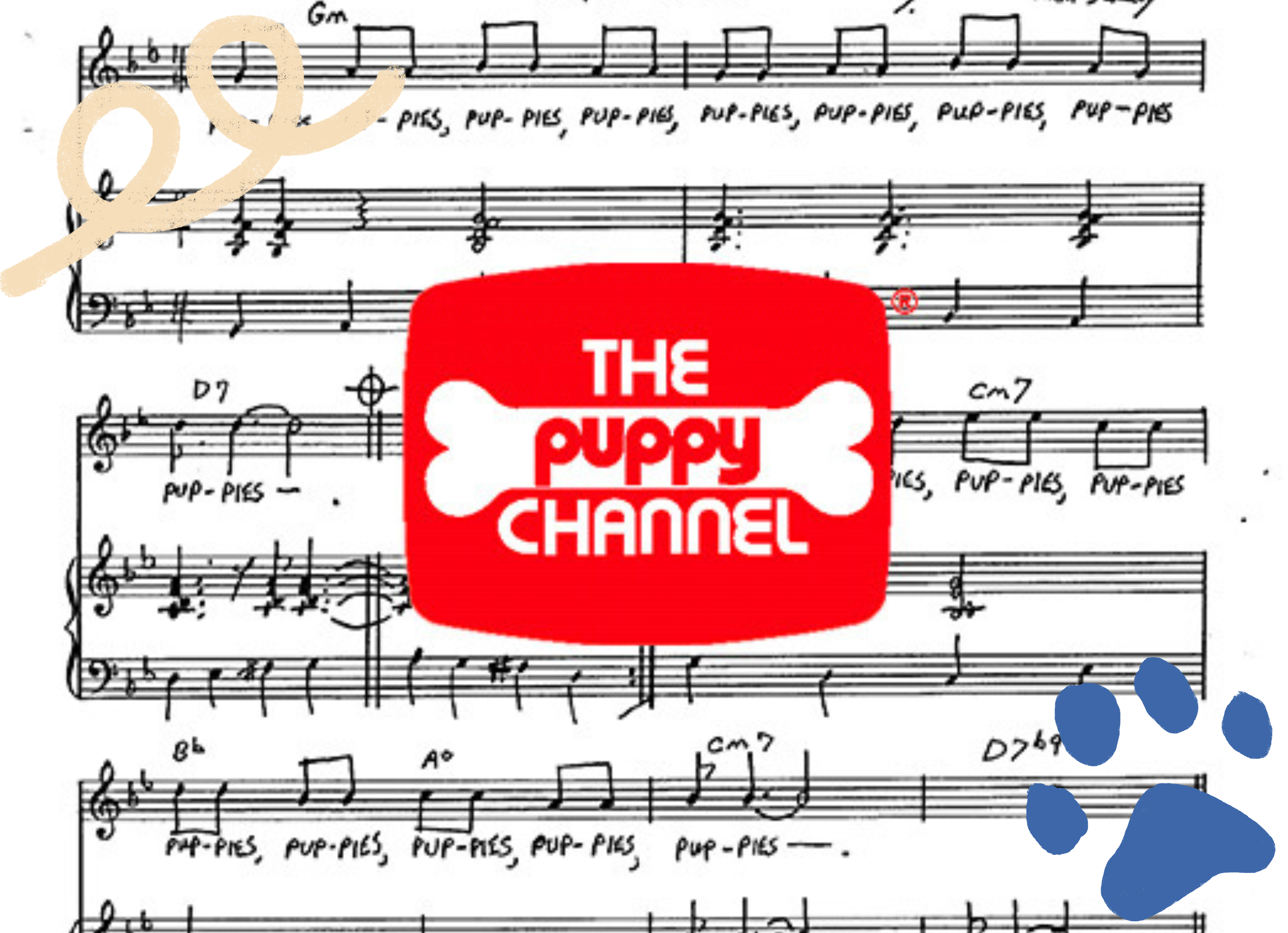 Sheet music and logo for The Puppy Channel